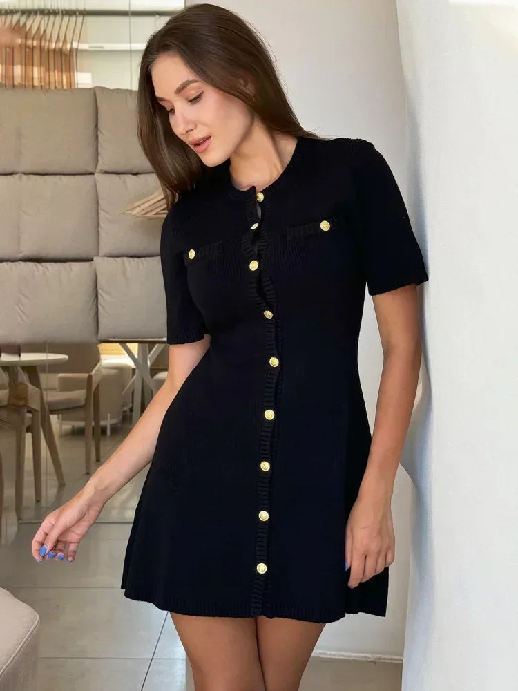 Vestido Mini de Malha Trendix para Mulheres: Estilo de Rua, Slim Fit, Cintura Alta, Manga Curta, Suéter Canelado, Vestido de Malha Bodycon de Férias