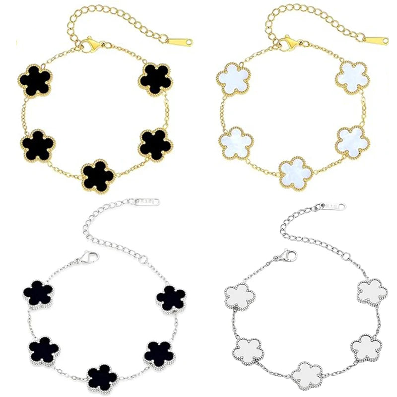 Pulseiras femininas trevo da sorte, flores de dupla face.