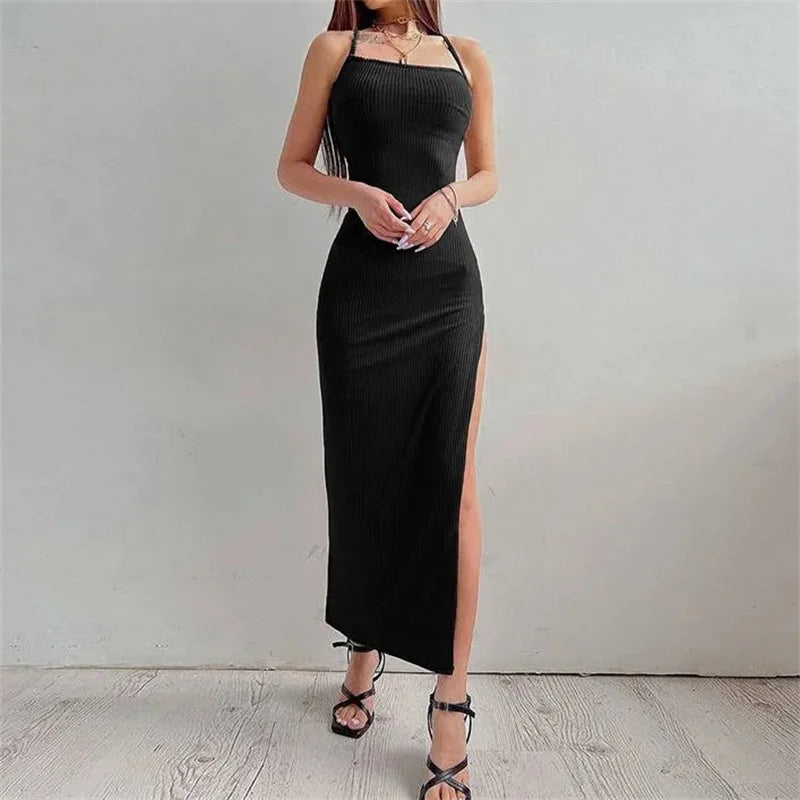 Vestido sensual longo colado ao corpo